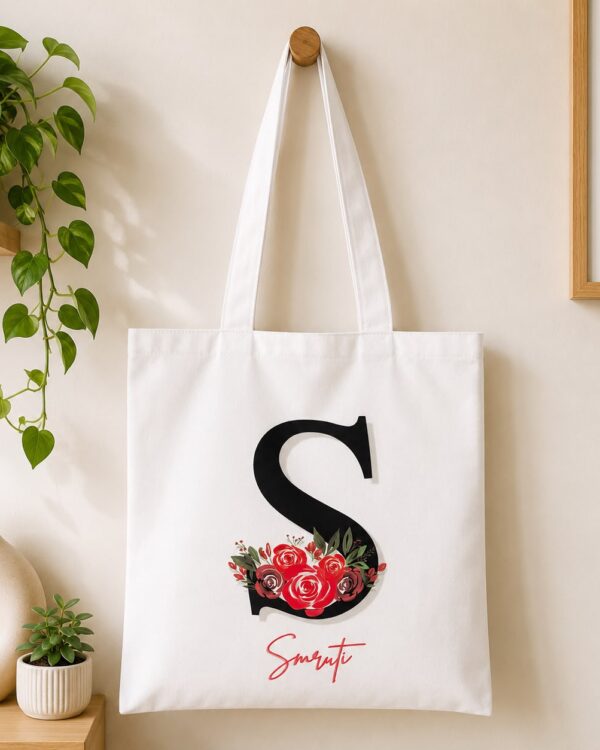 Personalized Name Printed White Tote Bag
