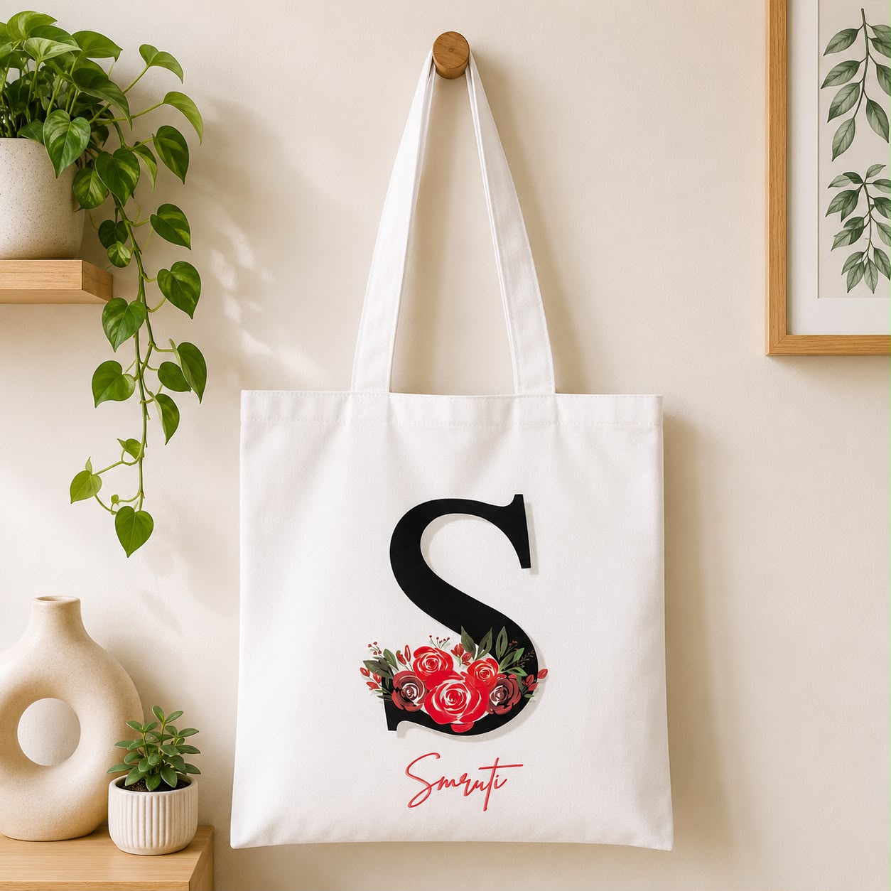 Personalized Name Printed White Tote Bag