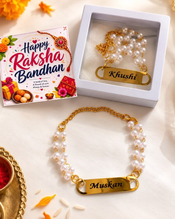 Personalized Pearl Name Rakhi Bracelet