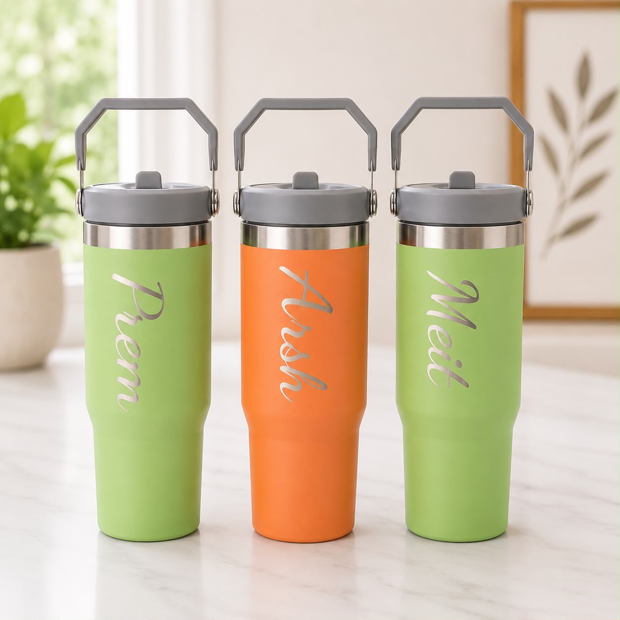 Personalised 900 ML Tumbler with Handle and Straw - Image 7