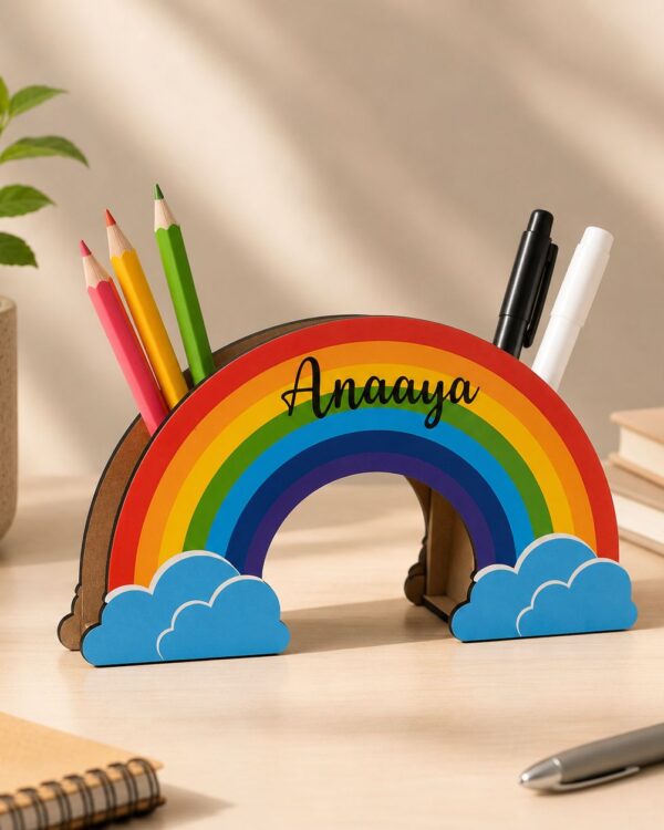 Rainbow Themed Wooden Pen Stand