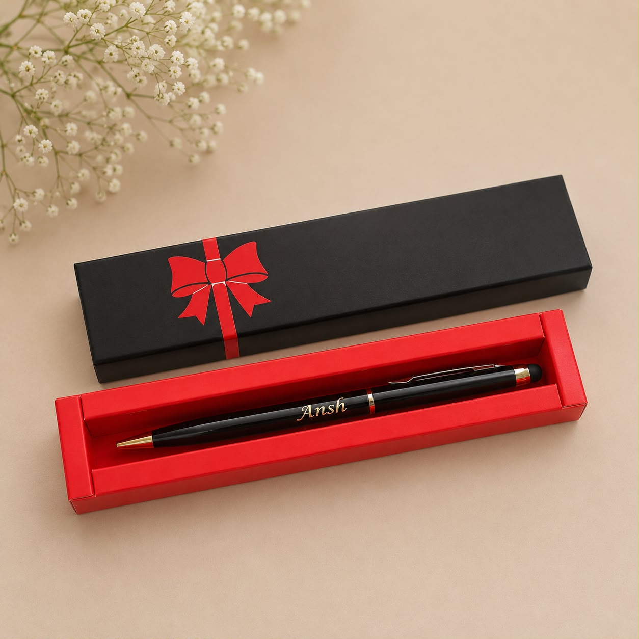 Personalized Black Ballpoint Pen with Stylus Tip