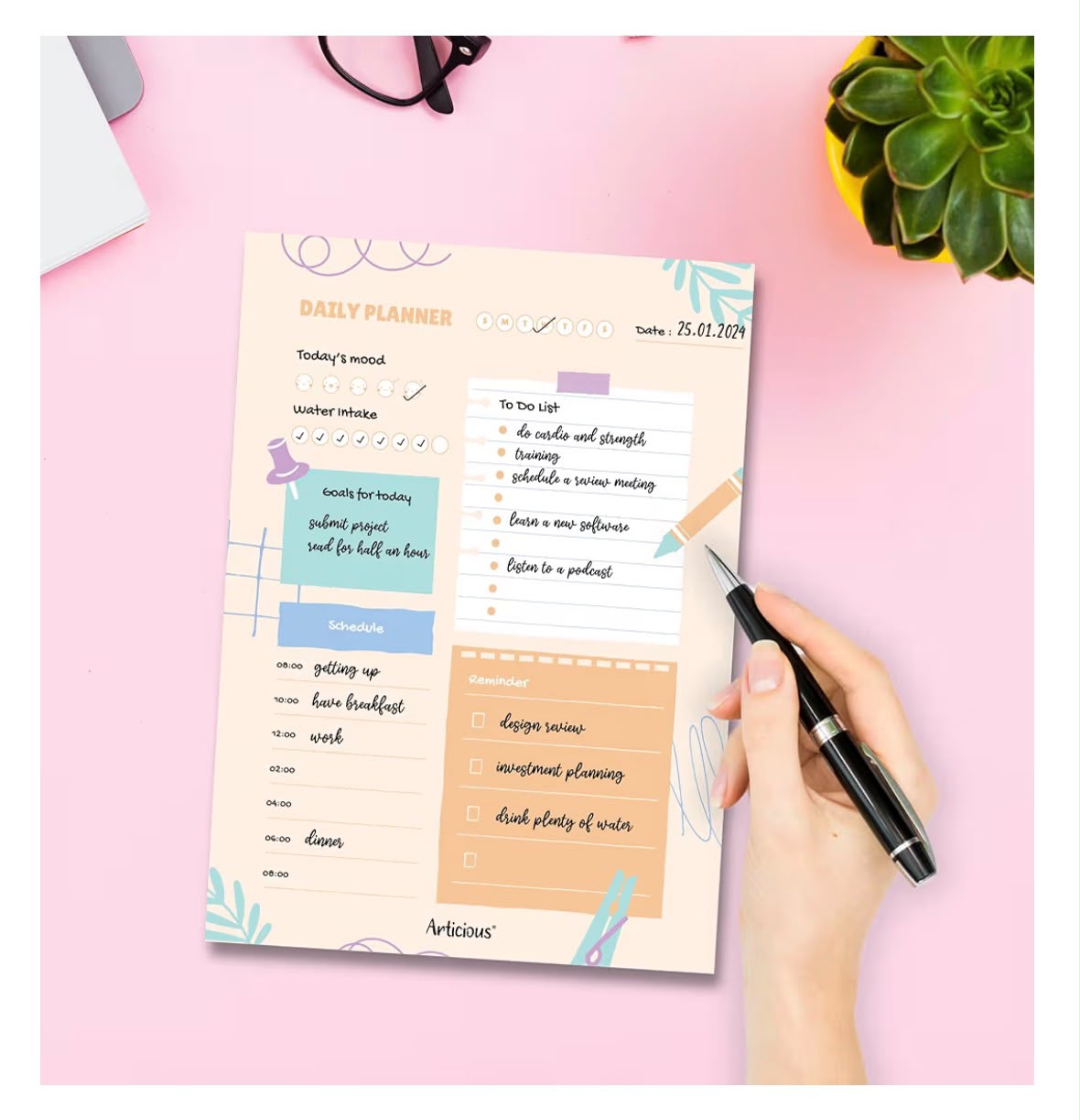 Vision Flow- Daily Planner Undated 60 Tear Off Sheets
