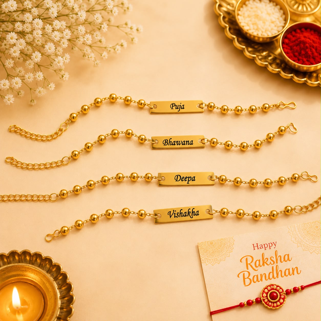 Personalized Gold Name Rakhi Bracelet - Image 2