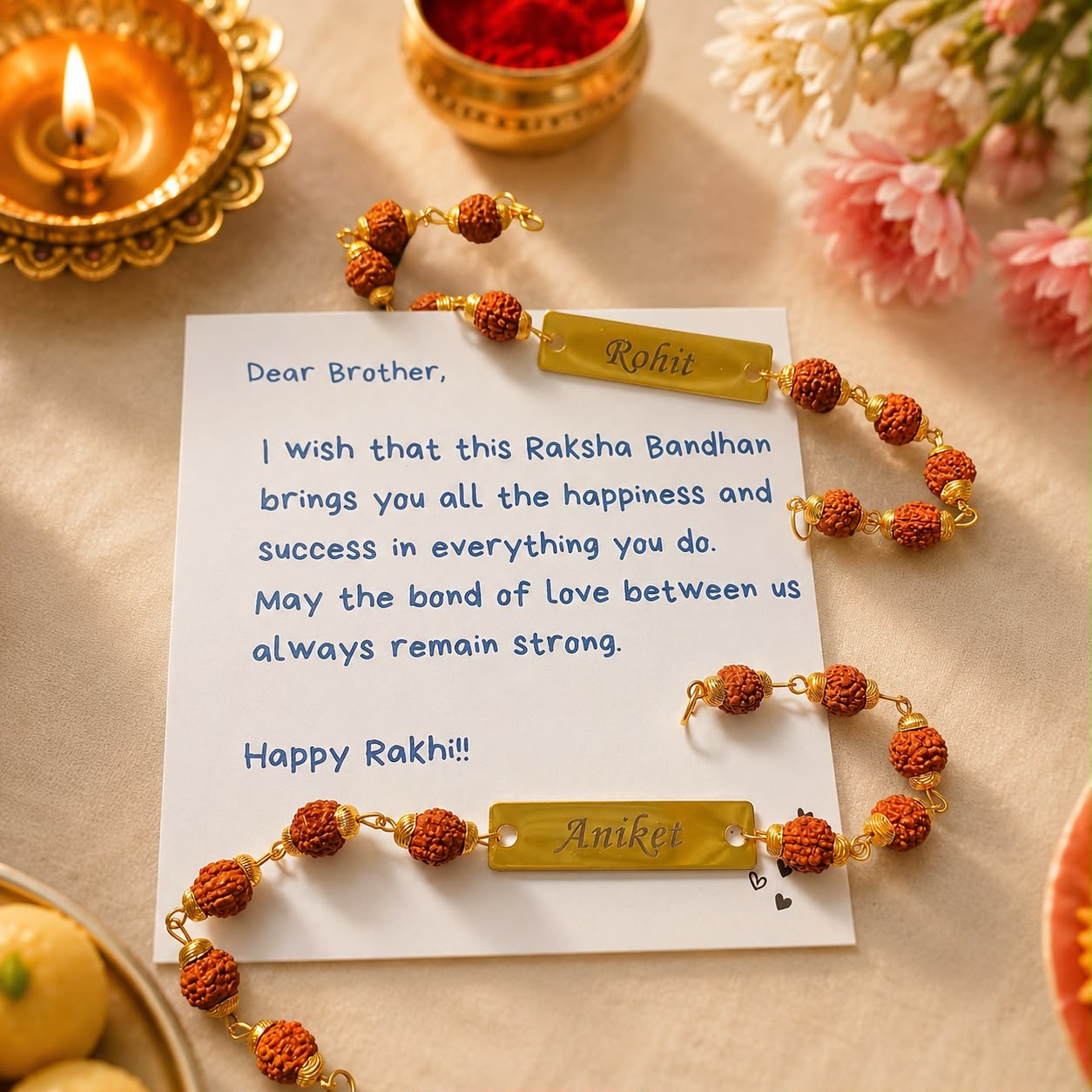 Personalized Rudraksha Name Rakhi for Brother - Image 4