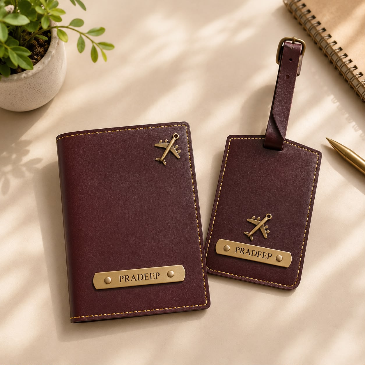 Personalised Leather Passport Cover & Luggage Tag