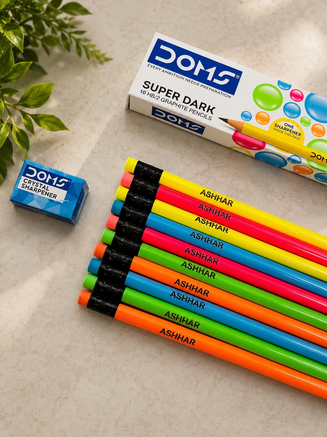 Personalized Neon Pencils with Name Engraving – Set of 10