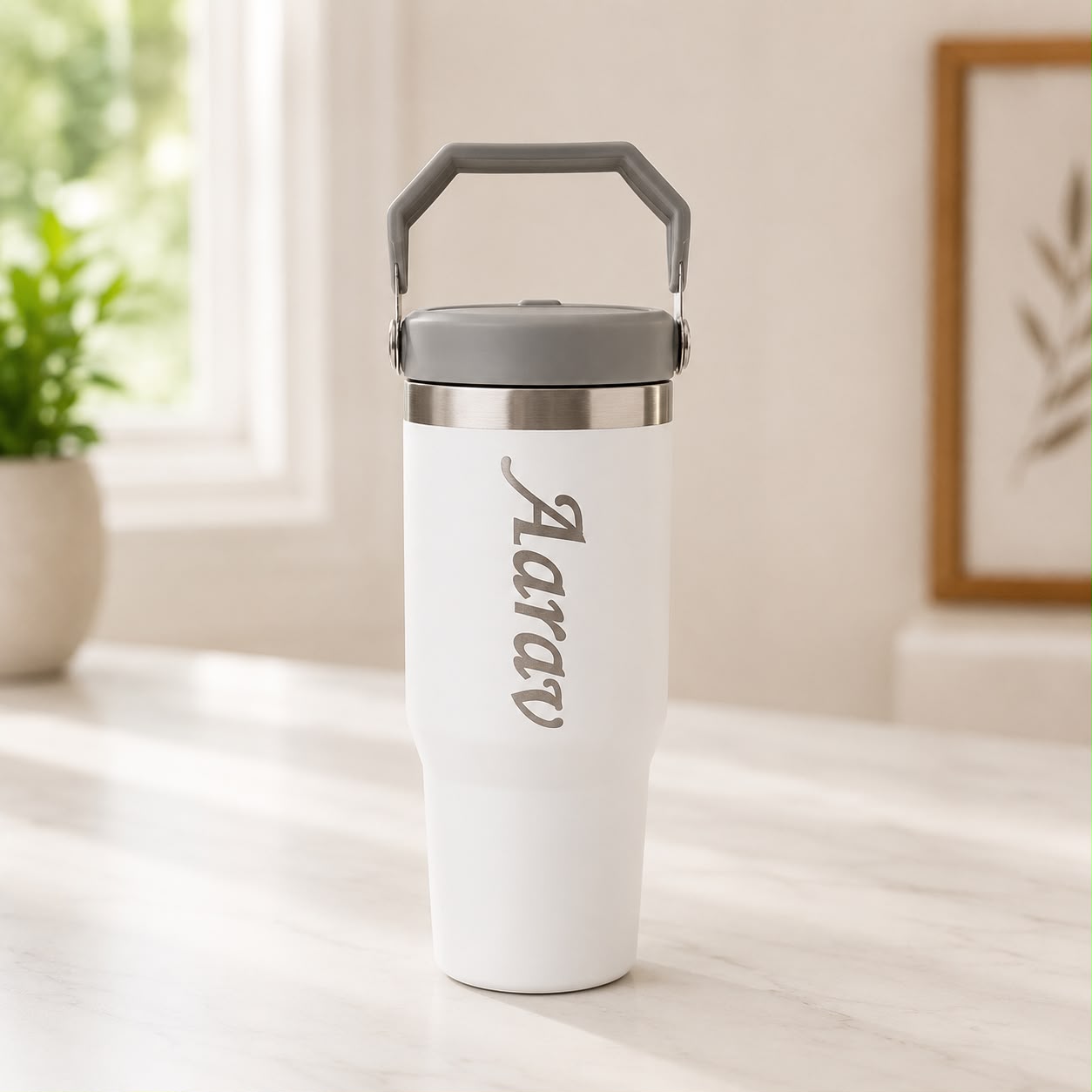 Personalised 900 ML Tumbler with Handle and Straw - Image 6