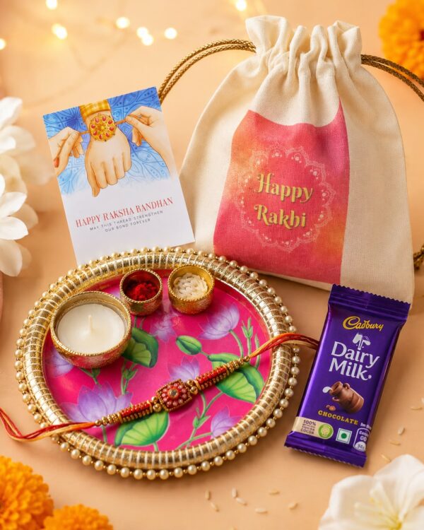 Rakhi with Puja Thali Gift Combo Set