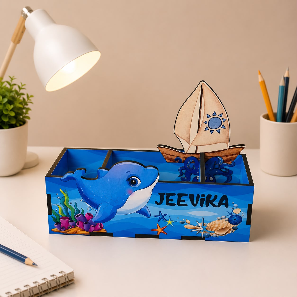 Customised Theme Wooden Pen Stand with Name - Image 2