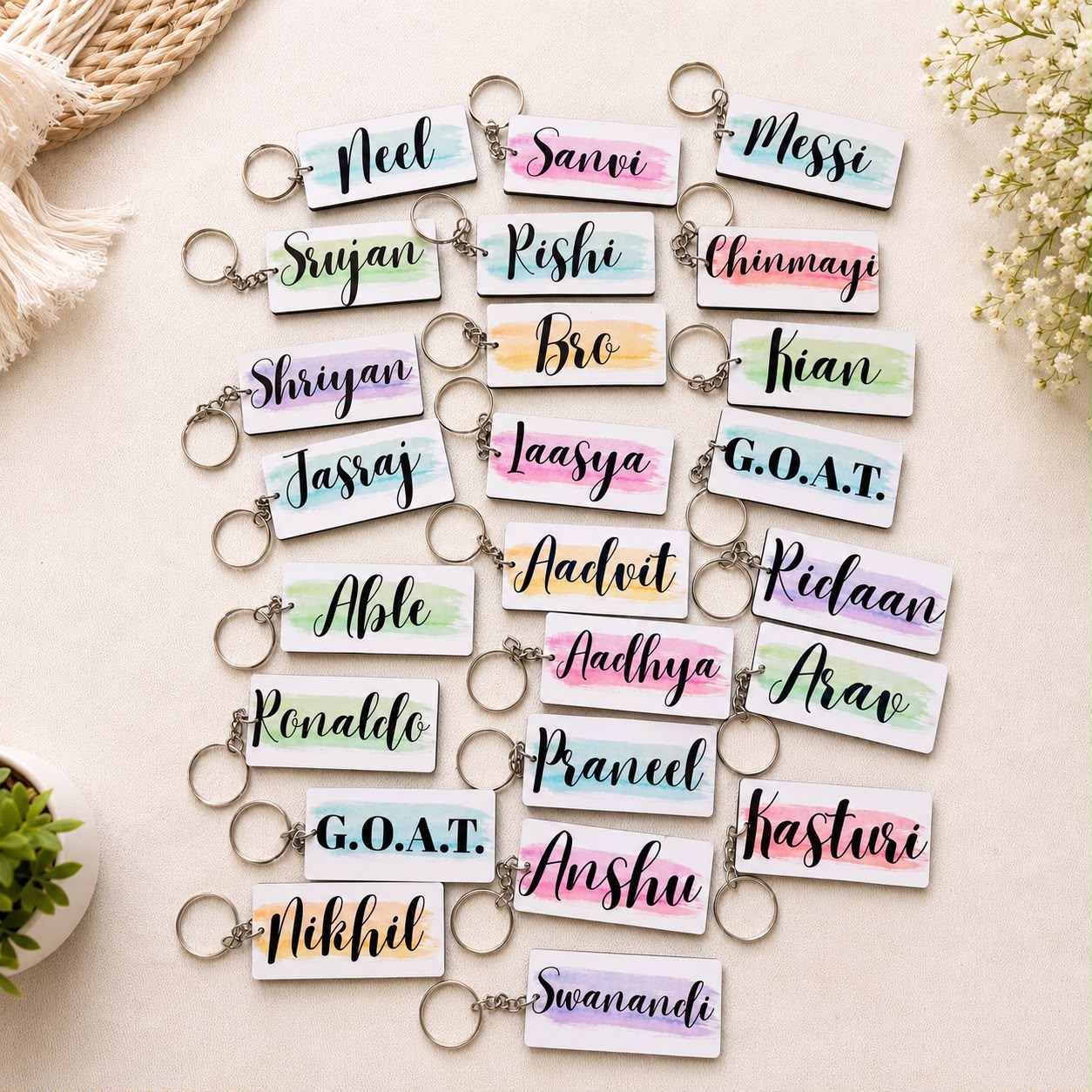 Personalized Name Wooden Keychain (Set of 3) - Image 2