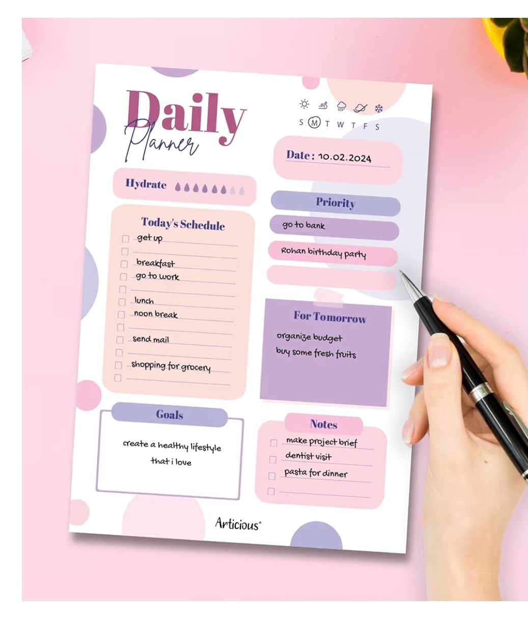 Focus- Daily Planner Undated 60 Tear Off Sheets