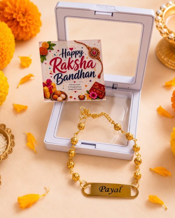 Personalized Gold Name Rakhi Bracelet