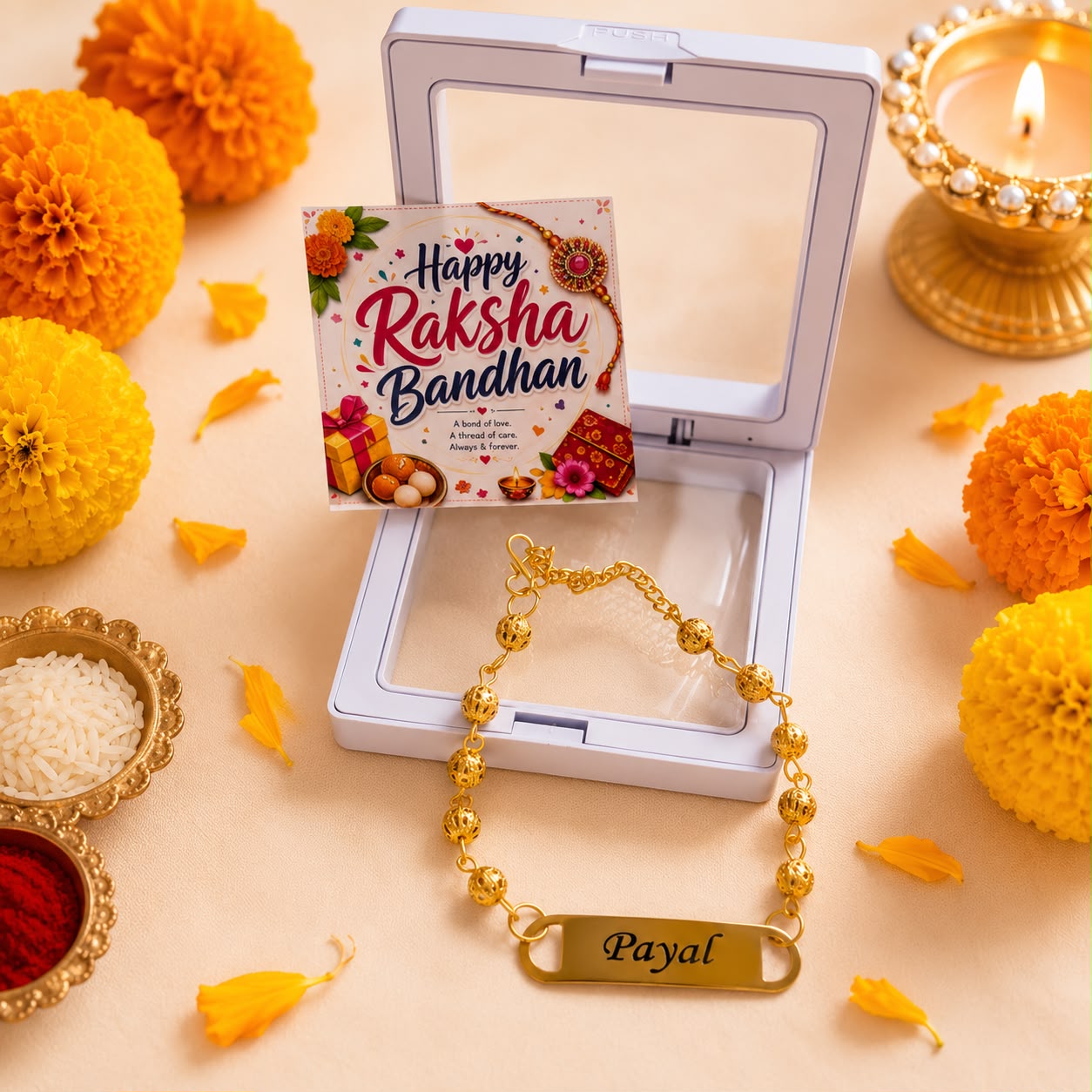 Personalized Gold Name Rakhi Bracelet