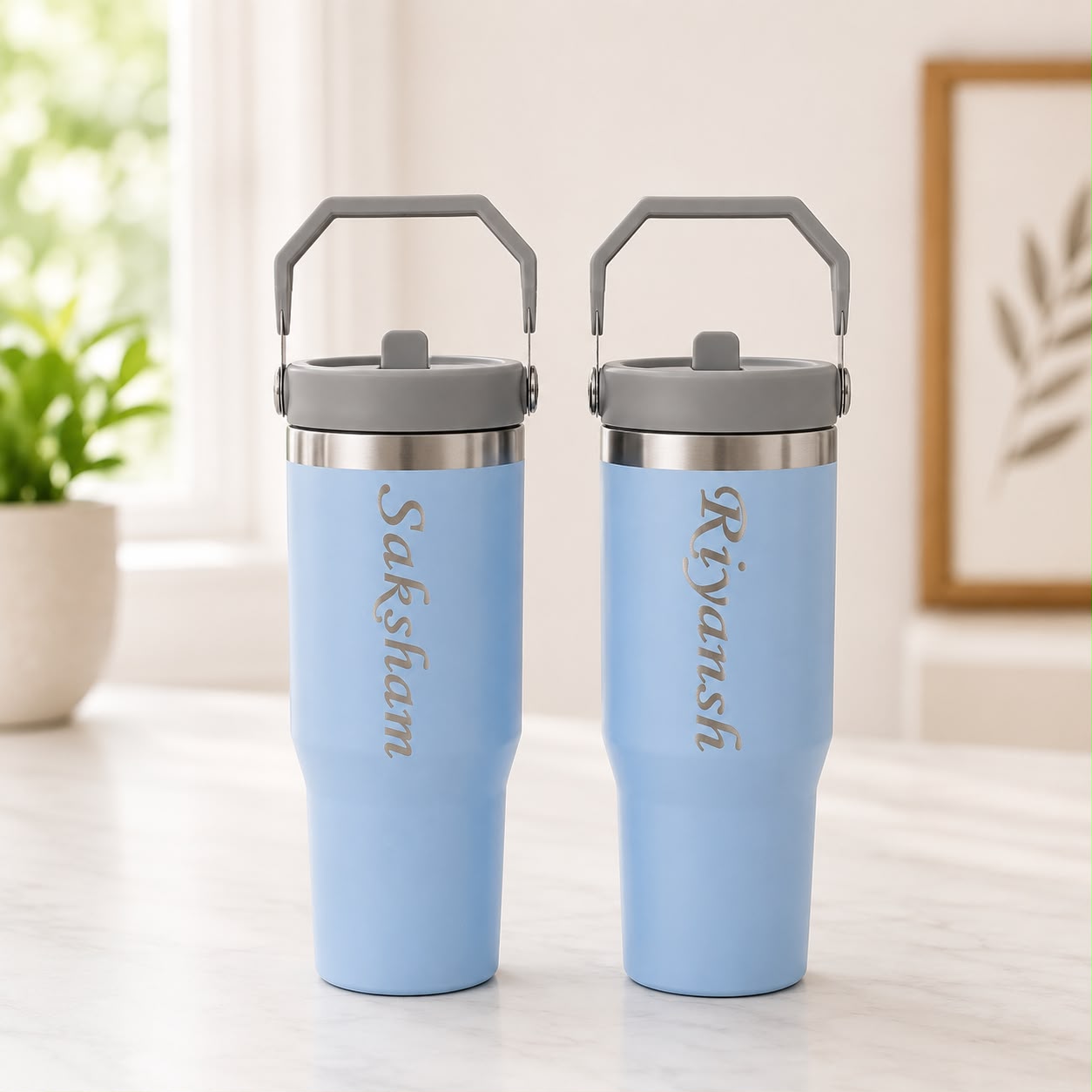 Personalised 900 ML Tumbler with Handle and Straw - Image 5
