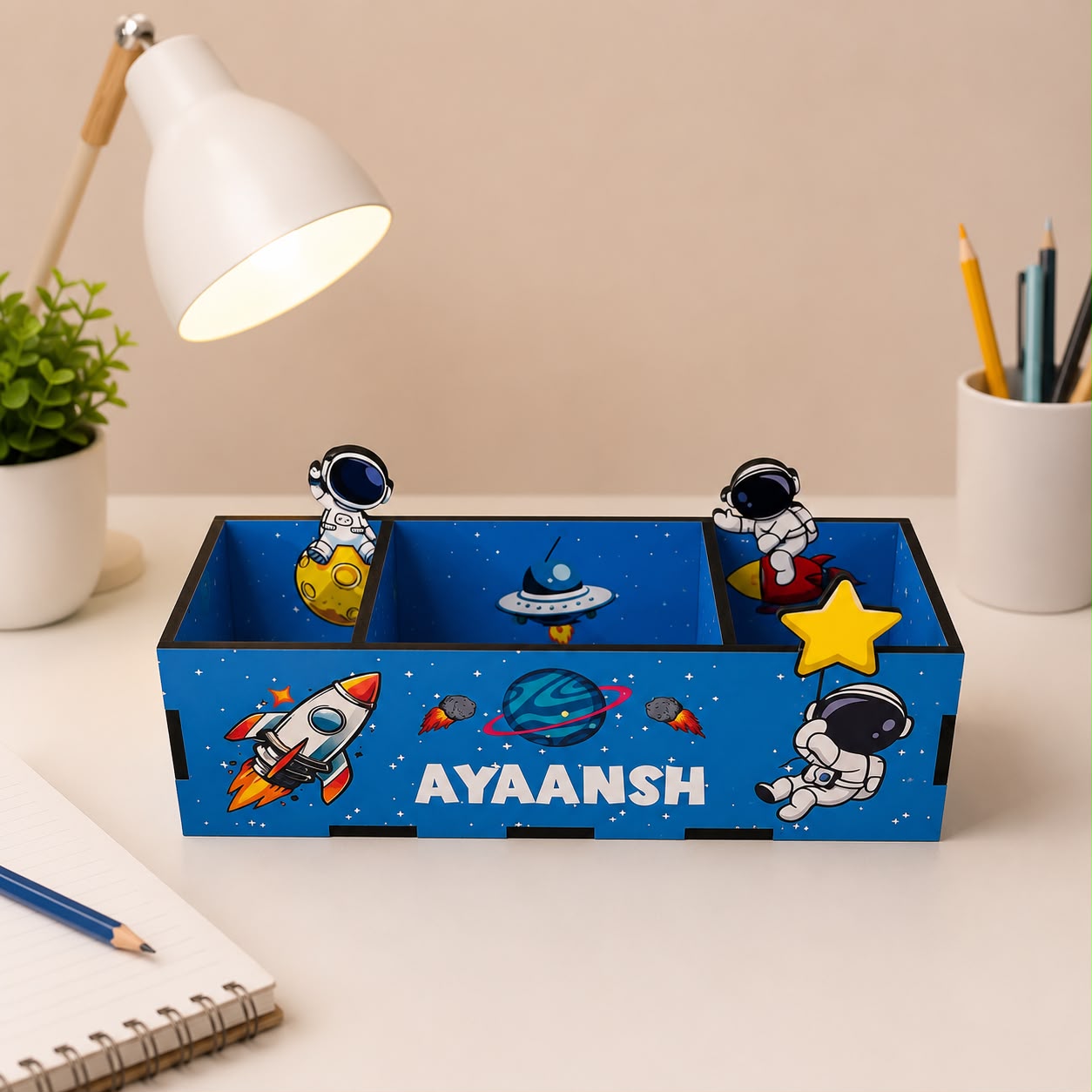 Customised Theme Wooden Pen Stand with Name - Image 3