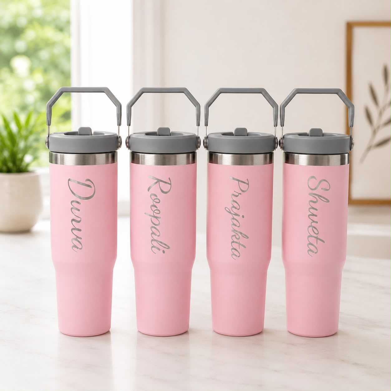 Personalised 900 ML Tumbler with Handle and Straw - Image 4