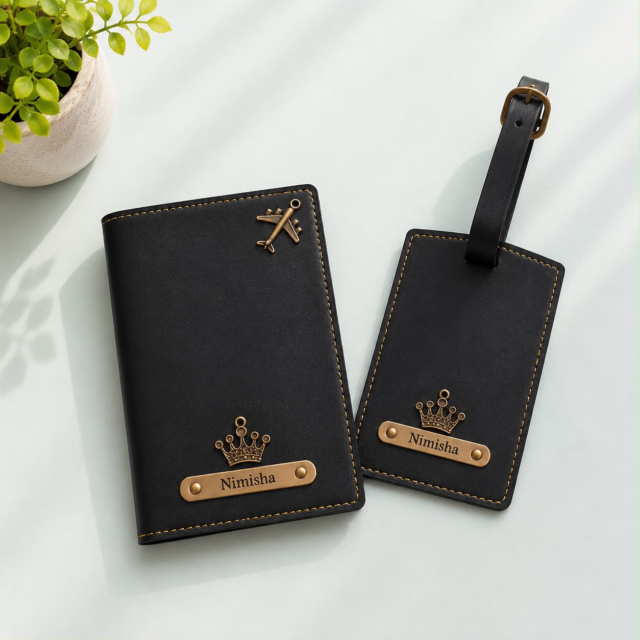 Personalised Leather Passport Cover & Luggage Tag - Image 3