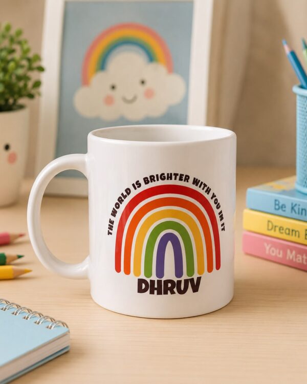 Personalised Rainbow Theme Ceramic Mug with Name for Kids