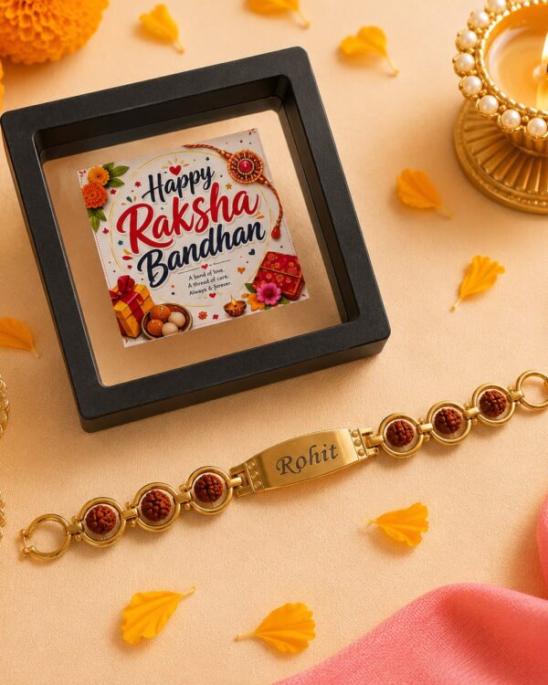 Personalized Rudraksha Name Rakhi Bracelet