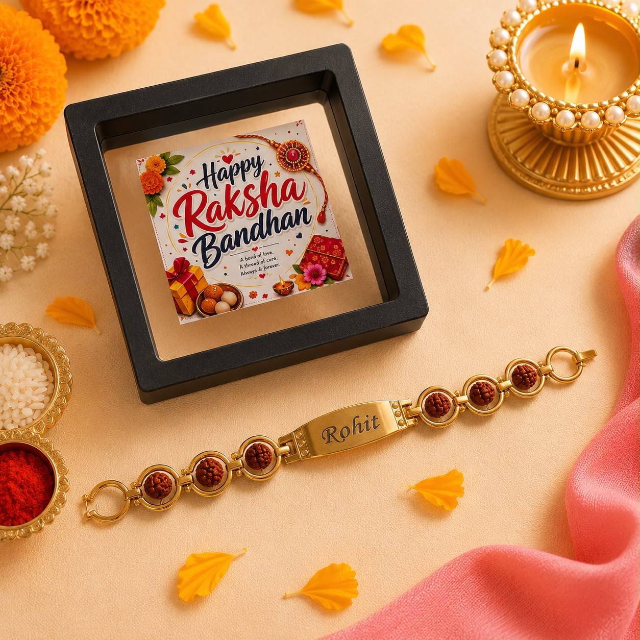 Personalized Rudraksha Name Rakhi Bracelet