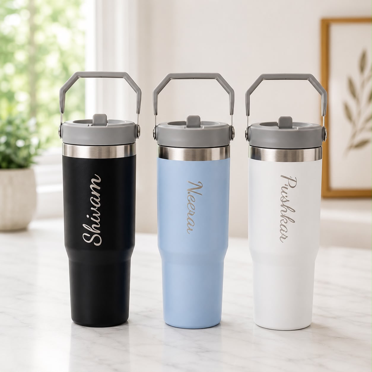 Personalised 900 ML Tumbler with Handle and Straw - Image 3