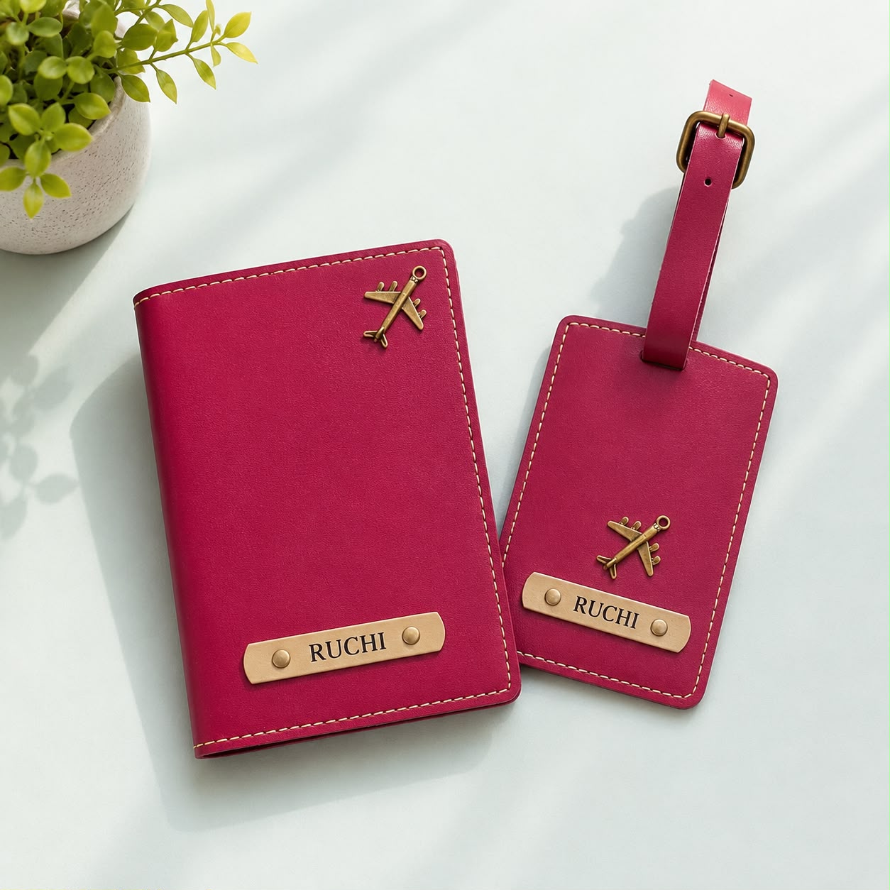 Personalised Leather Passport Cover & Luggage Tag - Image 2