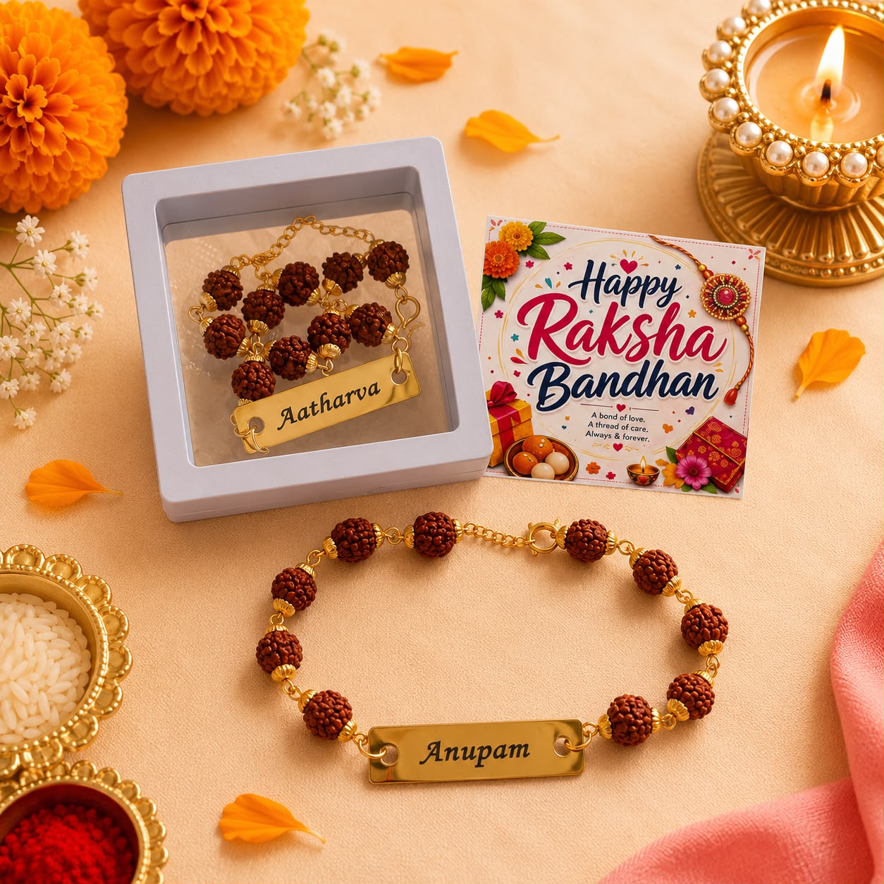 Personalized Rudraksha Name Rakhi for Brother