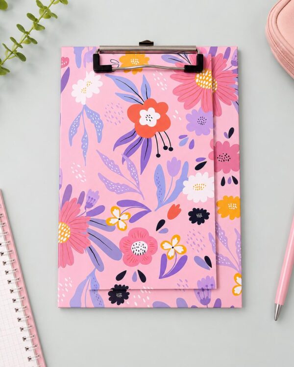 Happy Pink Floral Clipboard Notepad