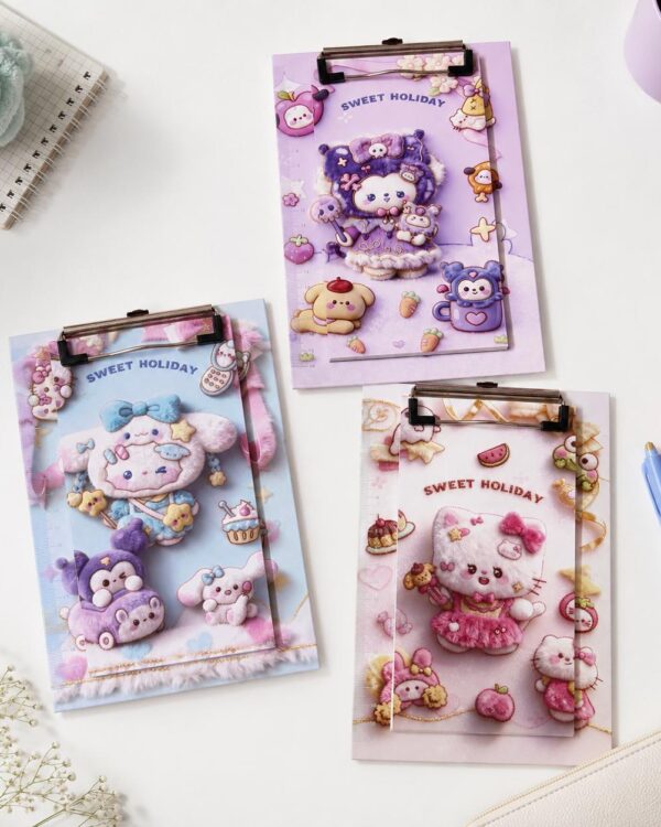 Kawaii Theme 3D Plush Character Print Clipboard Notepad