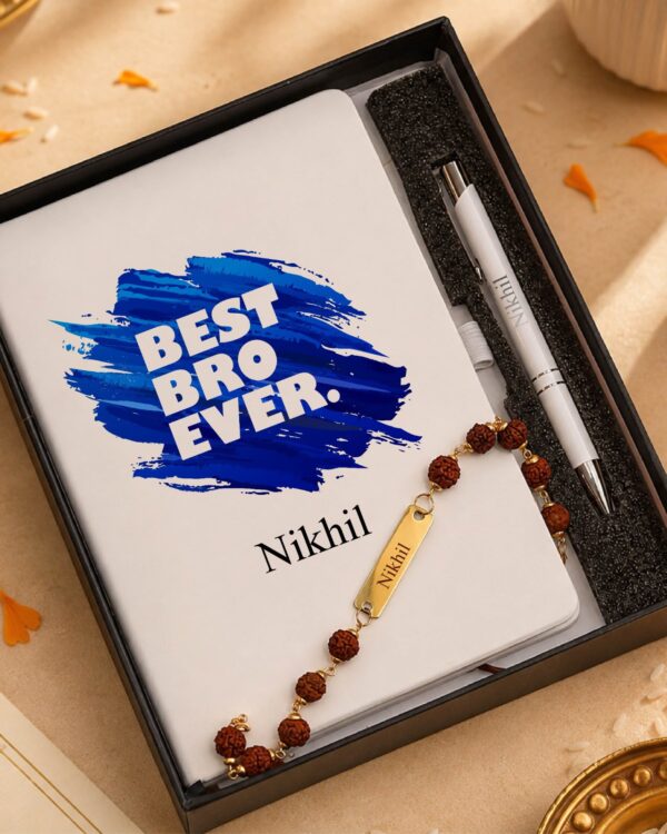 Best Bro Raksha Bandhan Special Personalised Gift Combo with Diary Pen and Rudraksh Rakhi