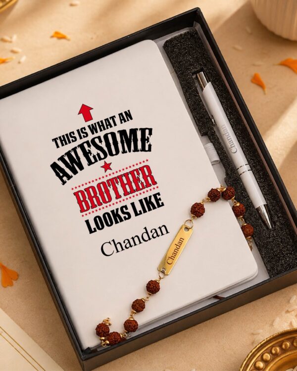 Awesome Brother Raksha Bandhan Special Personalised Gift Combo with Diary Pen and Rudraksh Rakhi