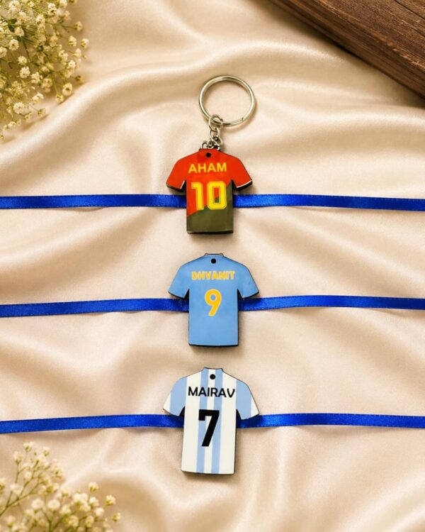 Personalised Sports Jersey Rakhi with Keychain