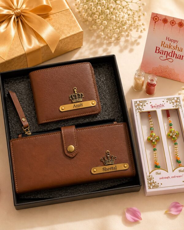 Personalized Couple Wallet and Clutch Gift Set for Bhaiya Bhabhi
