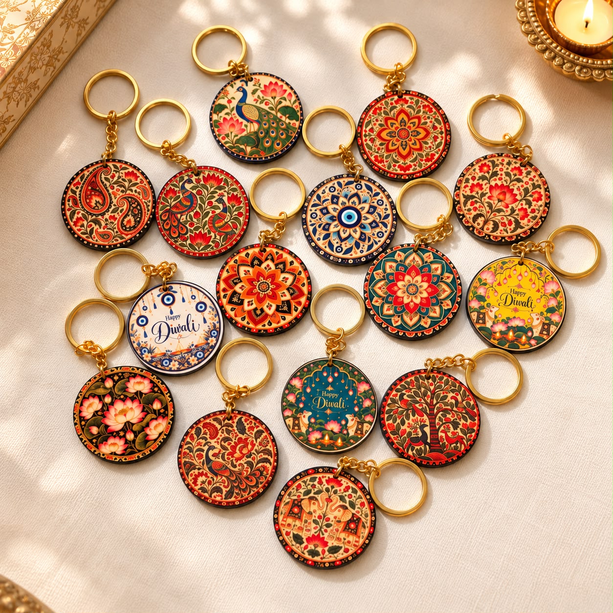 Traditional Indian Print Wooden Keychains (Set of 3) - Image 2