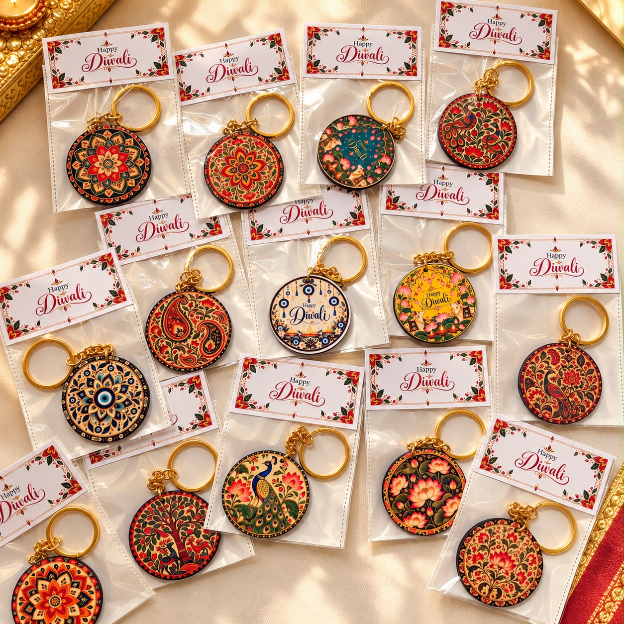 Traditional Indian Print Wooden Keychains (Set of 3) - Image 3