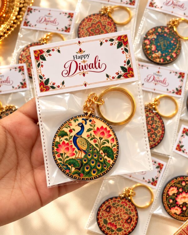 Traditional Indian Print Wooden Keychains (Set of 3)