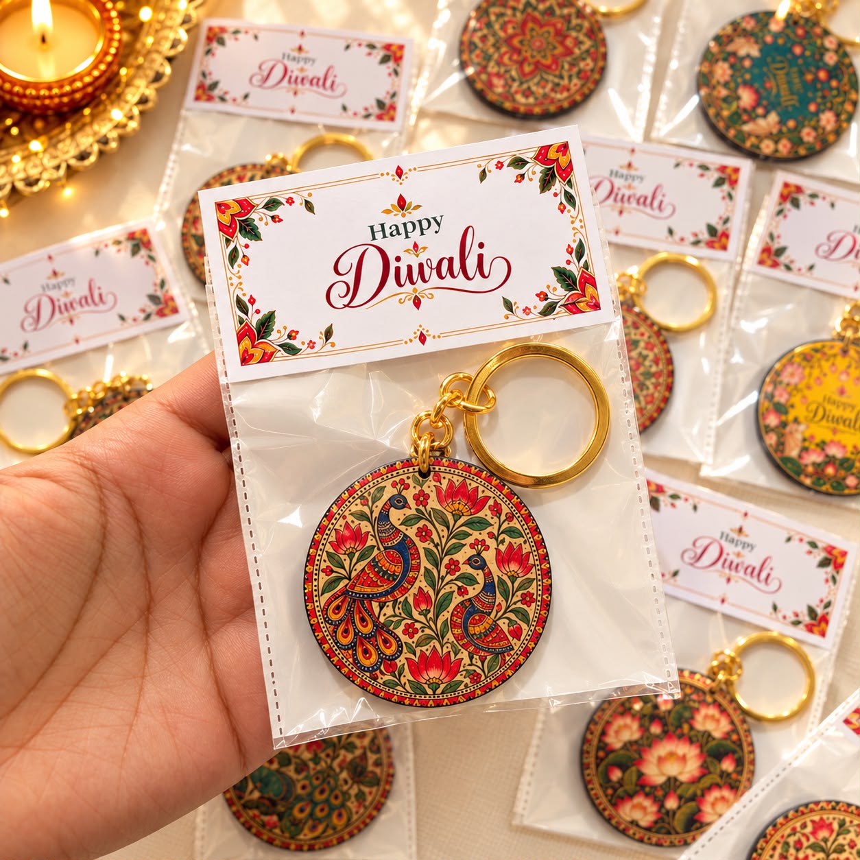 Traditional Indian Print Wooden Keychains (Set of 3) - Image 4