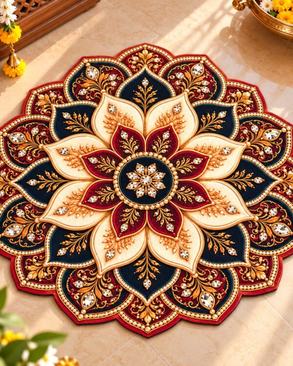 7D Printed Mandala Rangoli Round Floor Mat - Jhilmil