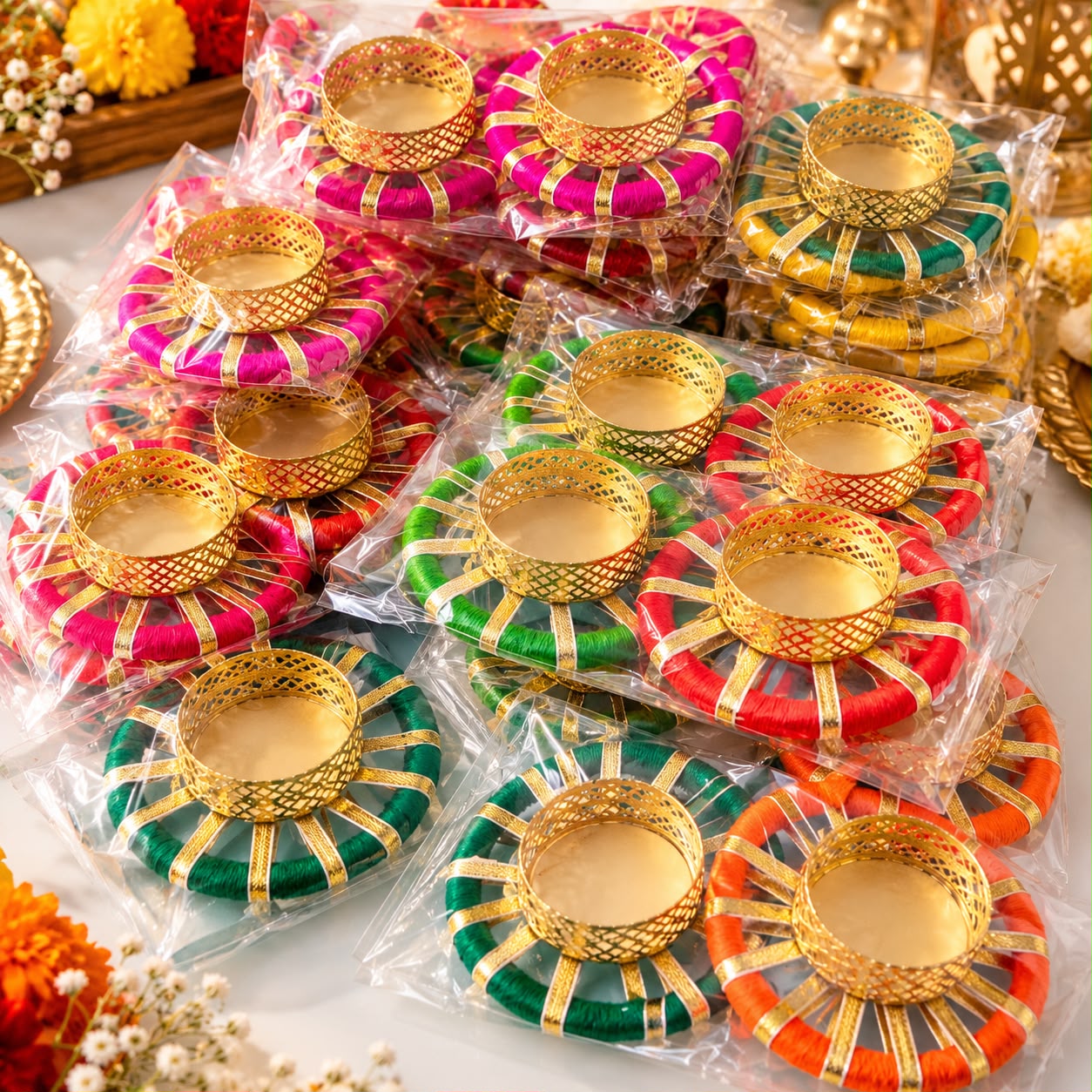Handmade Gota Tea Light Holders for Diwali — Pack of 12