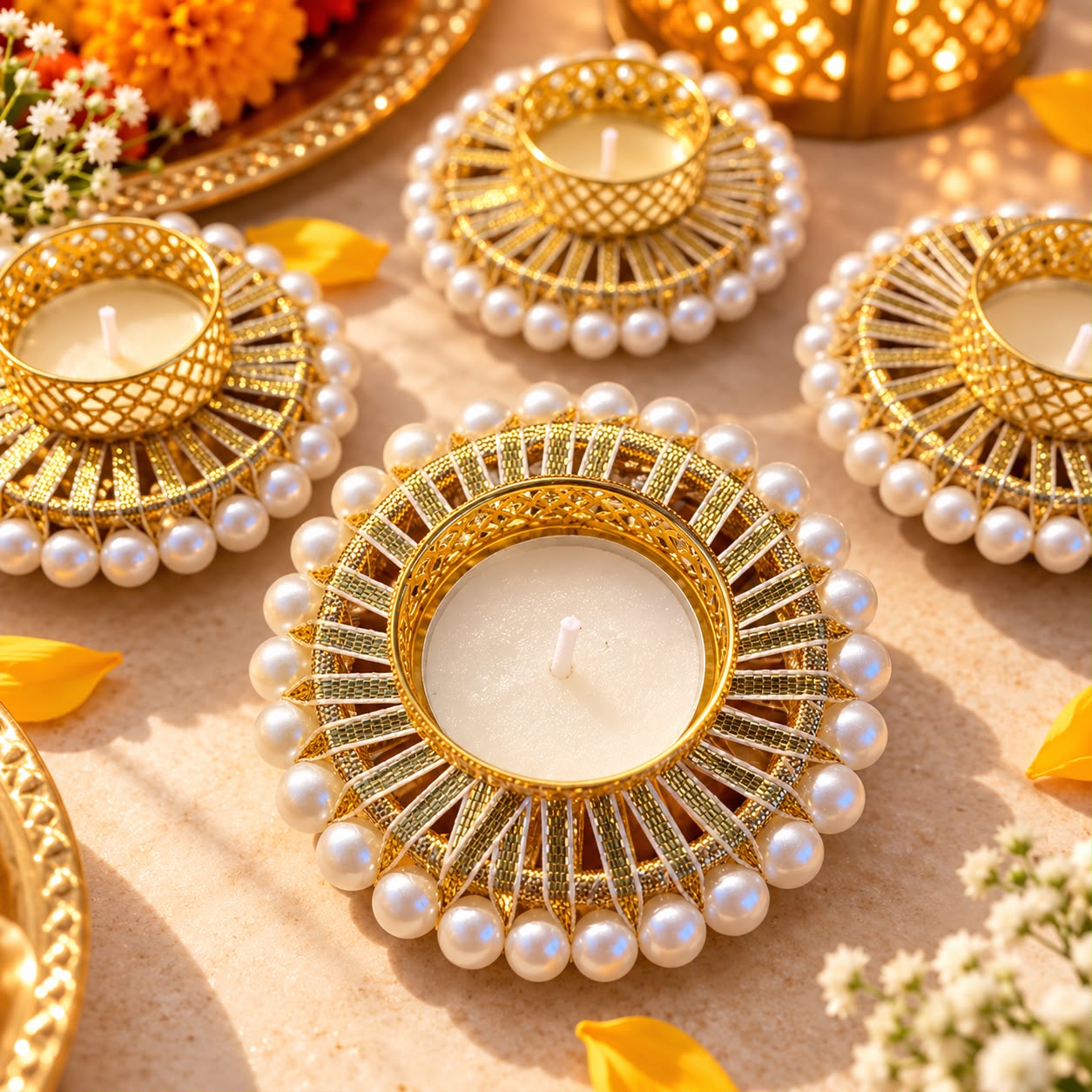 Handmade Pearl Tea Light Holder - Set of 6