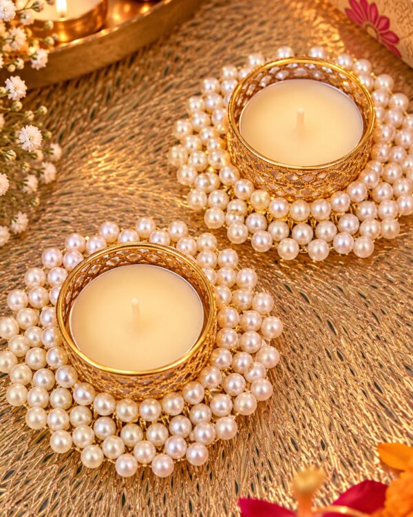Handmade Pearl Mat Tealight Holder - Set of 2